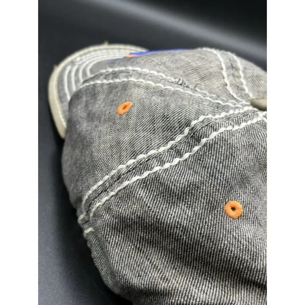 TRUE RELIGION Vtg Distressed Grey Leather Strap With Visor Thrd Stitches Hat